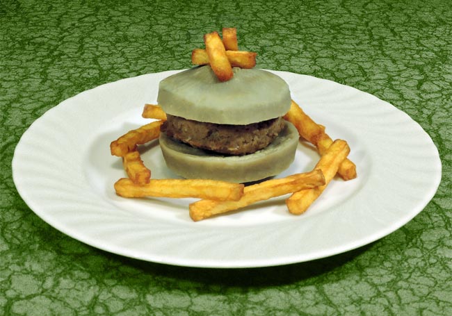 Artischocken-Burger mit Pommes frites